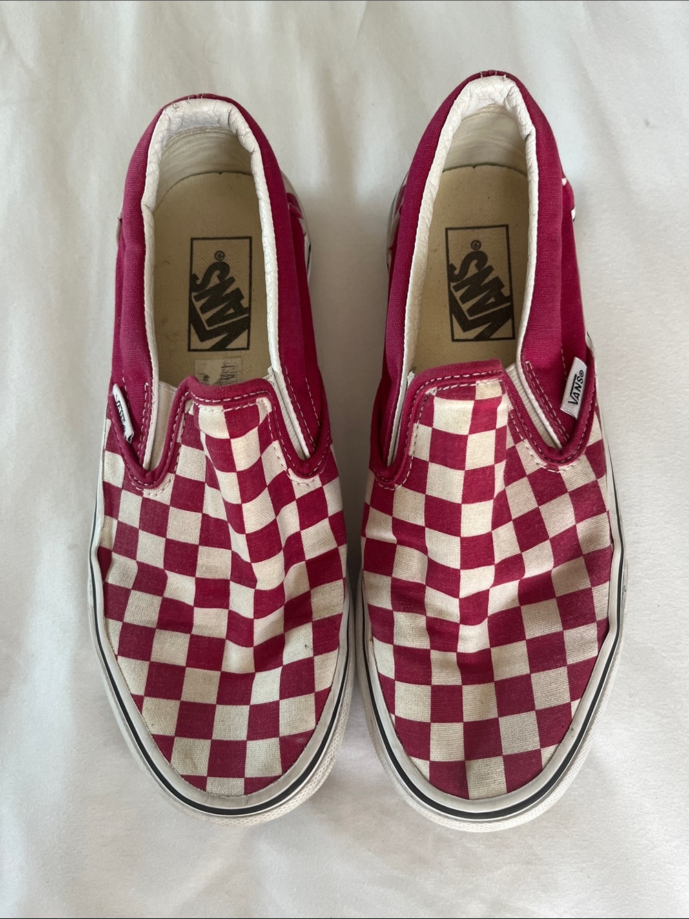 VANS fuchsia white classic checkerboard slip on skateboard shoes men 6 woman 7.5